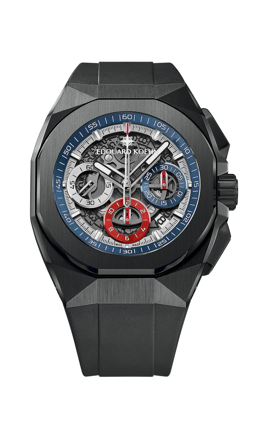 TEMPUS I Open-worked blue-silver-red dial