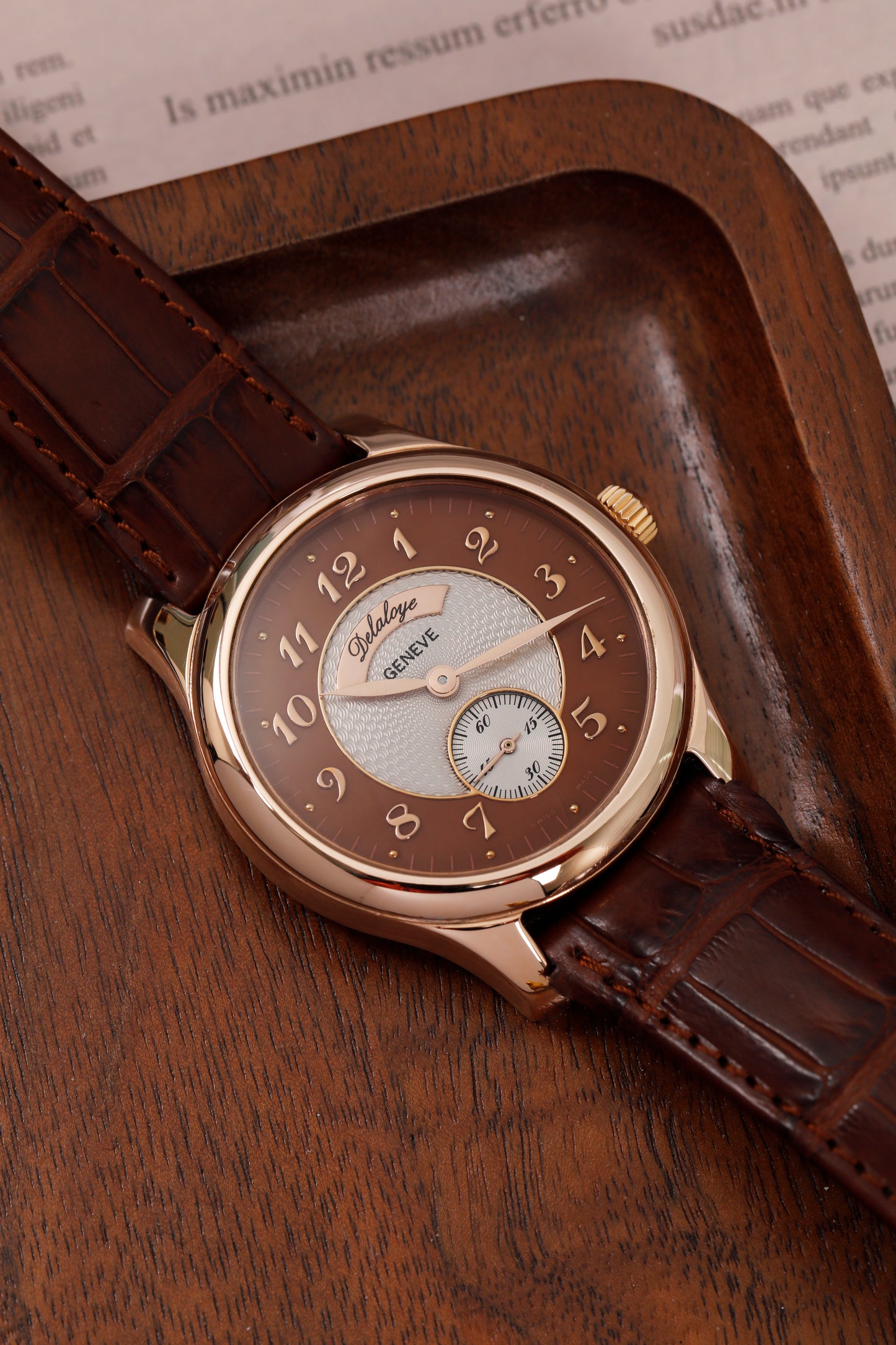 Delaloye Geneve le garde temps 41mm Rose Gold UNIQUE Chocolate MOP Dial