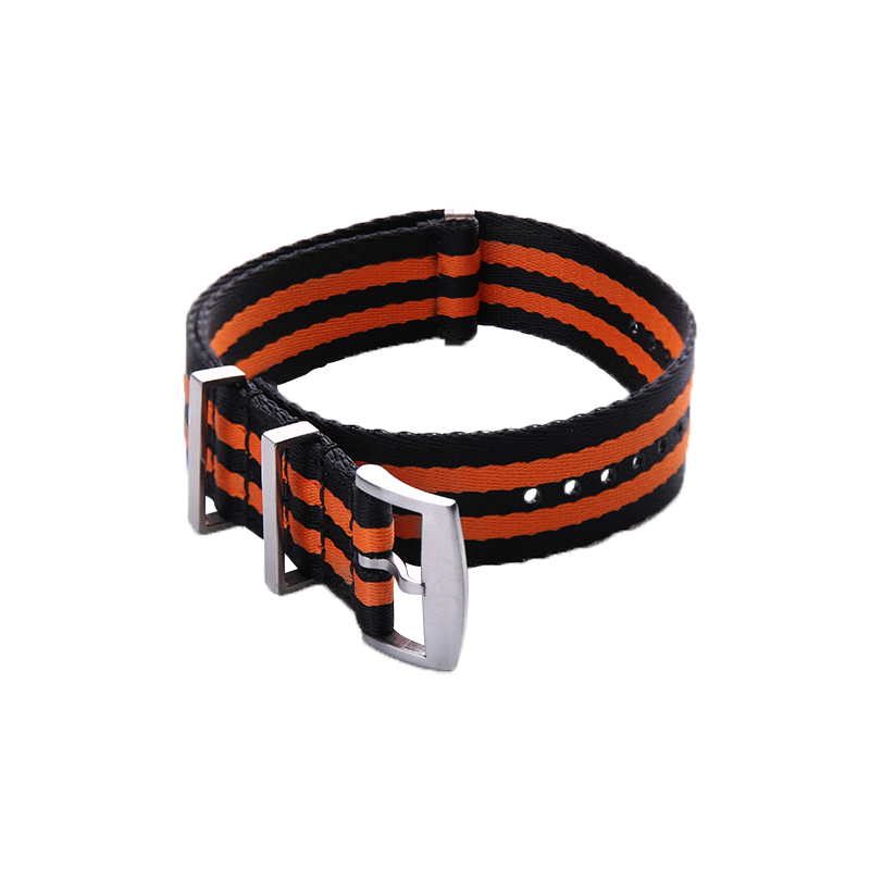 Nylon Striped Black And Orange NATO Strap