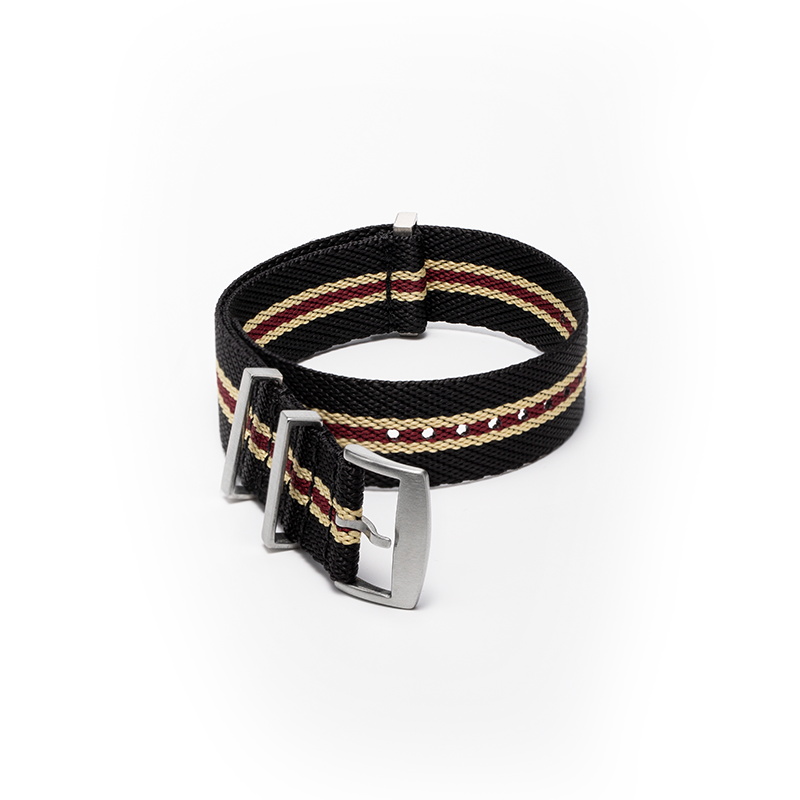 Nylon Striped Black Red And Beige NATO Strap