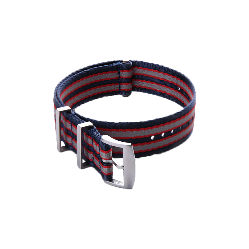 Nylon Striped Blue Red And Grey NATO Strap